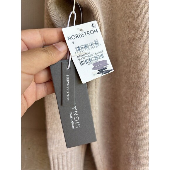 NWT Signature 100% Cashmere Sweater Beige Ribbed Collar Pullover Sz S - Picture 8 of 9